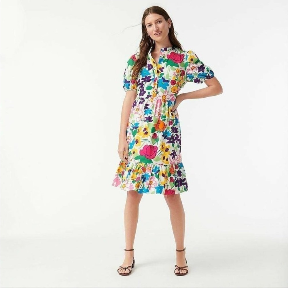 NWT J. Crew Puff Sleeve Dress in Vibrant Garden Print